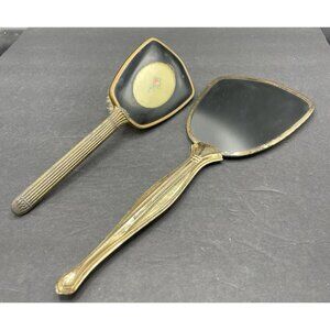 Vintage UNMATCHED  Vanity Dresser  Mirror & Brush Gold Tone Metal Handles